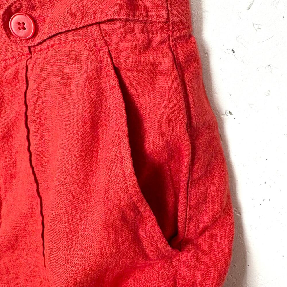 Madewell Button Tab Shorts 100% Linen High Rise Pintucked Button Tabs Red 6 - Picture 11 of 12